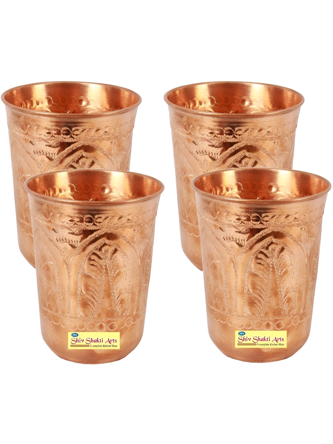 

Shivshakti Arts Copper Toned 4 Pieces Easy to Clean Copper Water or Juice Glass 350 ml