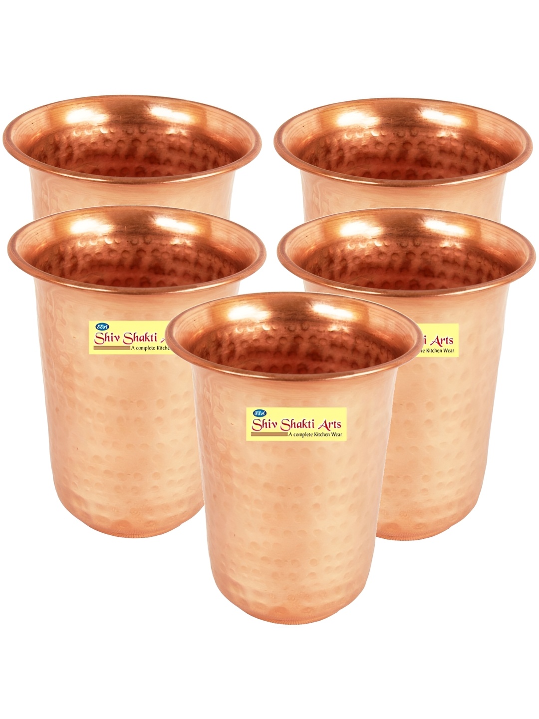 

Shivshakti Arts Brown 5 Pieces Textured Copper Easy To Clean Water Glass 300 ml