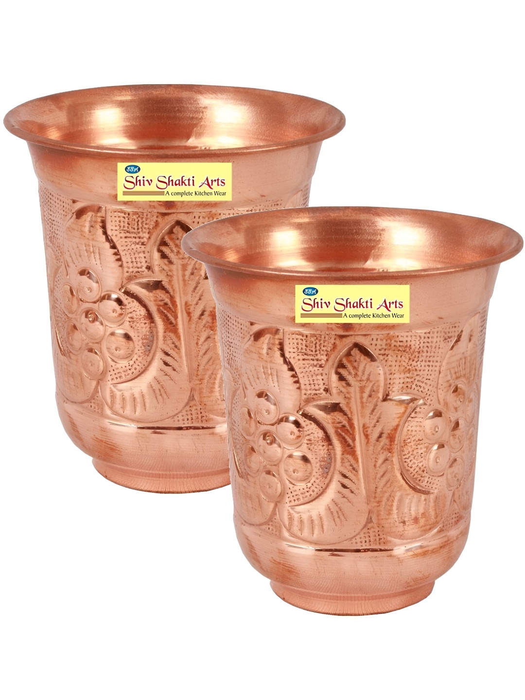 

Shivshakti Arts Copper Toned 2 Pieces Easy to Clean Brass Water or Juice Glass 250 ml
