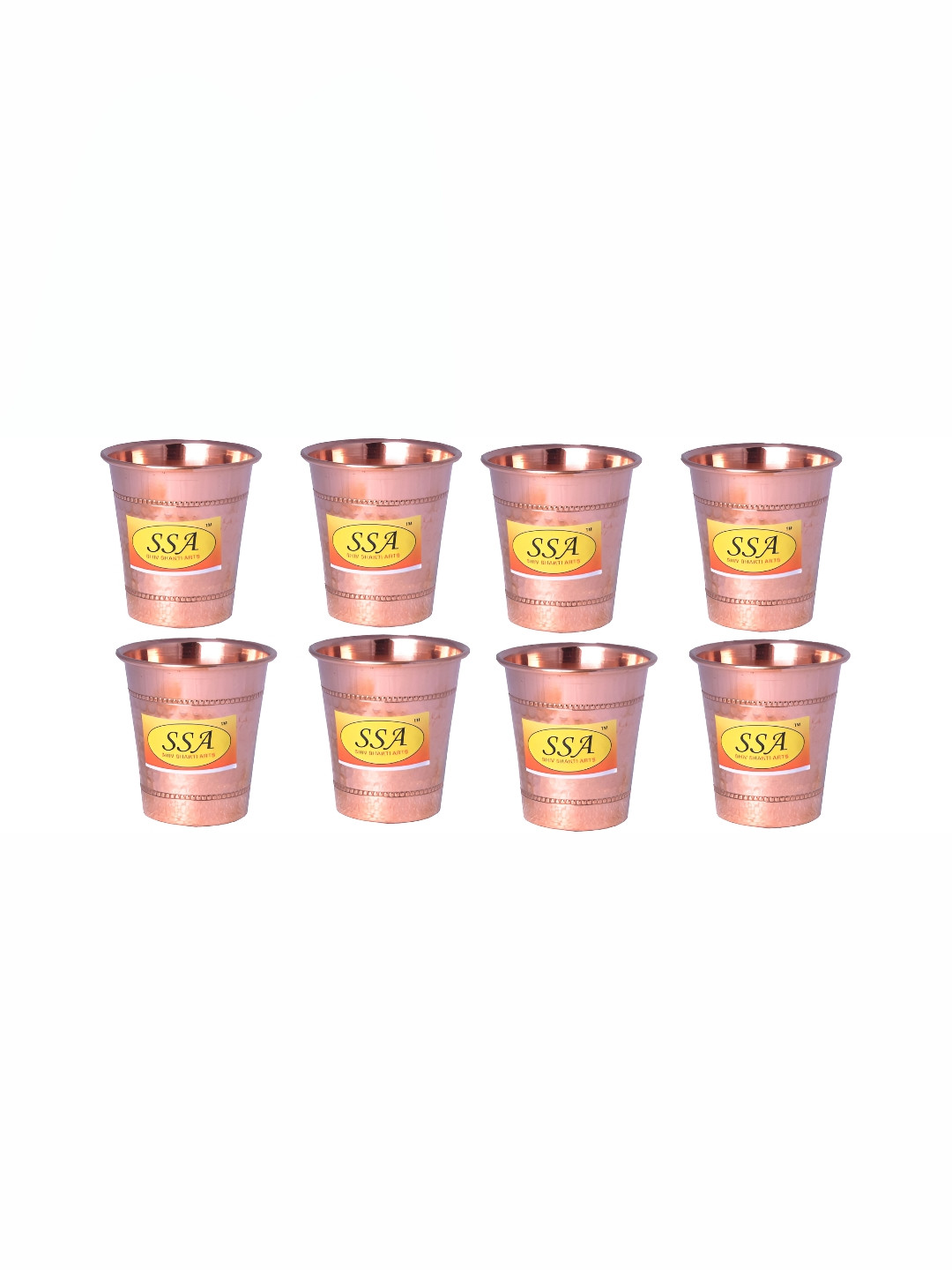

Shivshakti Arts Brown 8 Pieces Textured Easy to Clean Copper Water Glasses 200 ml