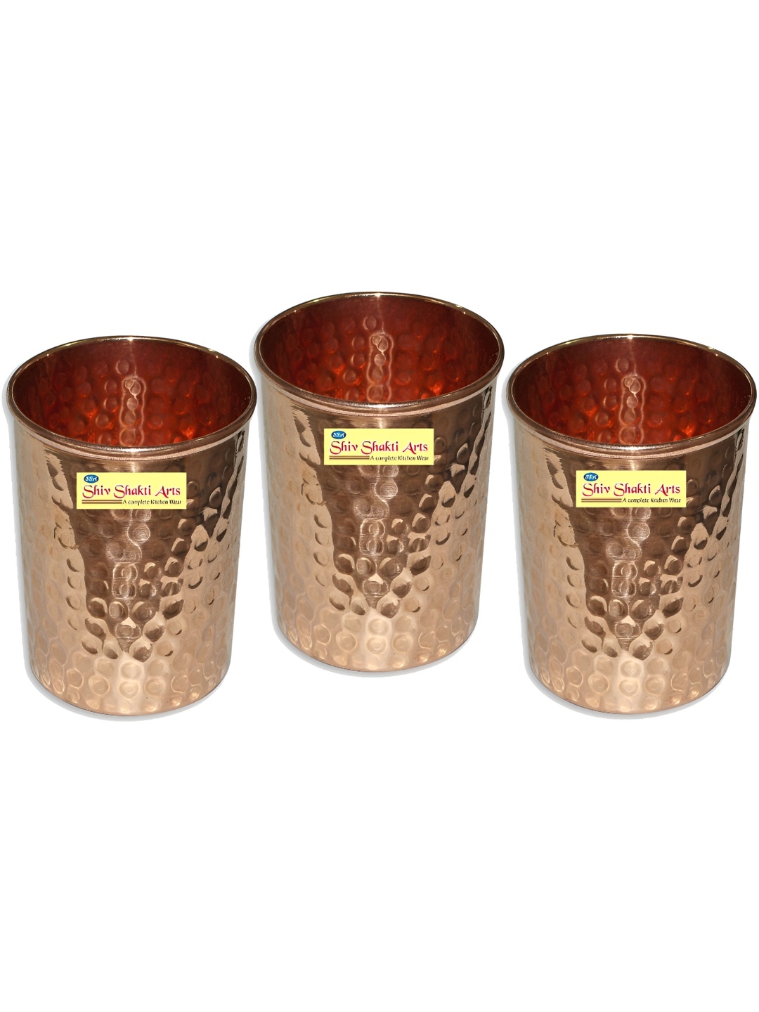 

Shivshakti Arts Brown 3 Pieces Textured Copper Easy to Clean Water Glass 250 ml