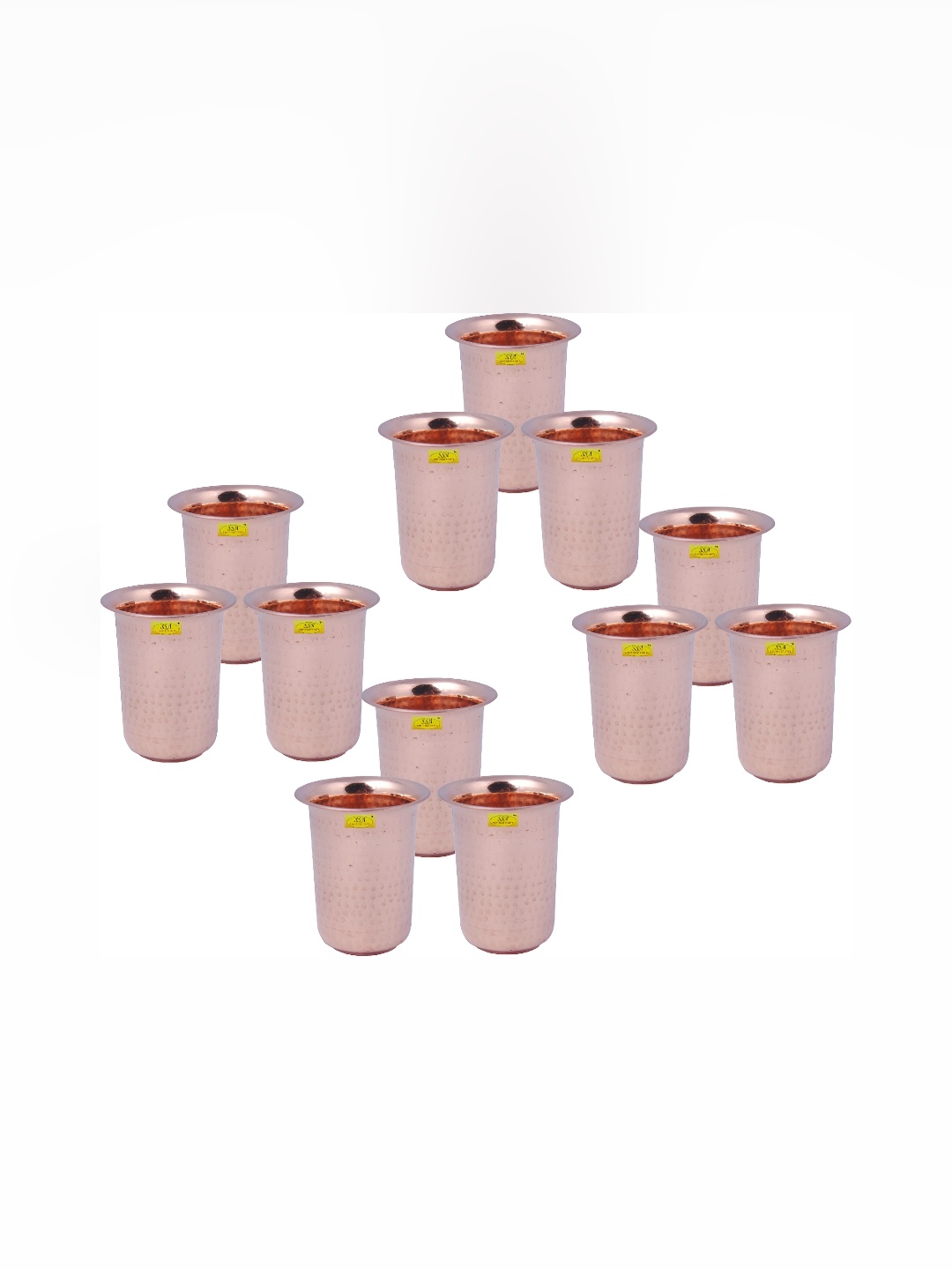 

Shivshakti Arts Copper Toned 12 Pieces Easy to Clean Copper Water Glass 300 ML Each