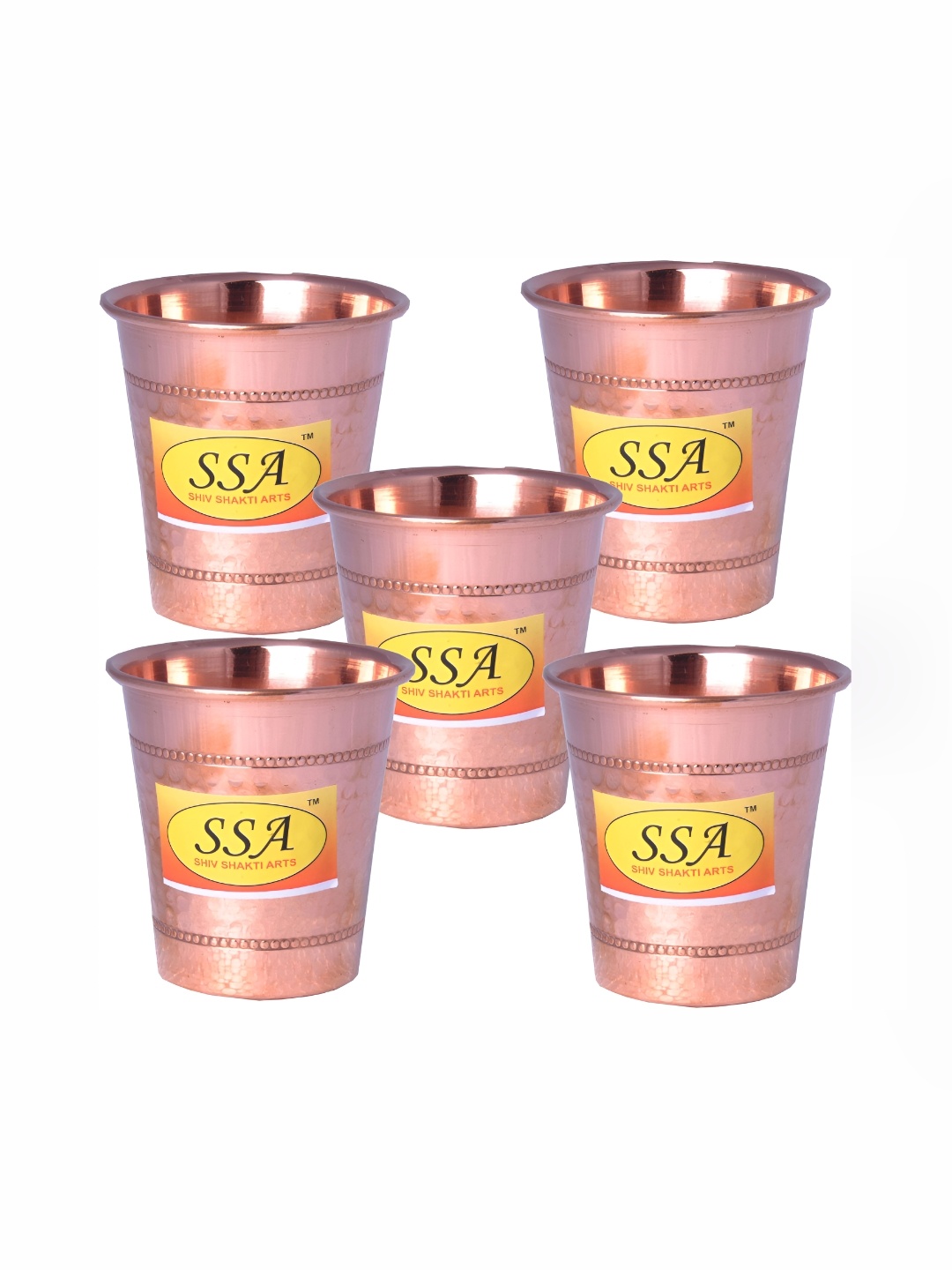 

Shivshakti Arts Brown 5 Pieces Textured Copper Easy To Clean Water Glass 200 ml