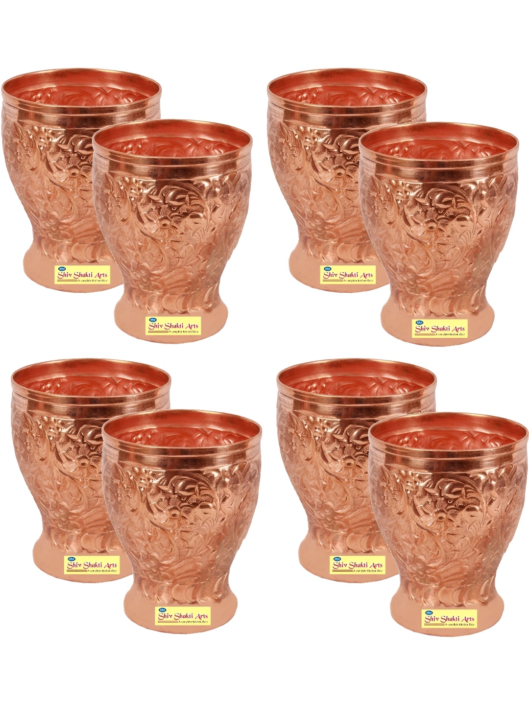 

Shivshakti Arts Brown 8 Pieces Textured Copper Easy To Clean Water Glass 350 ml