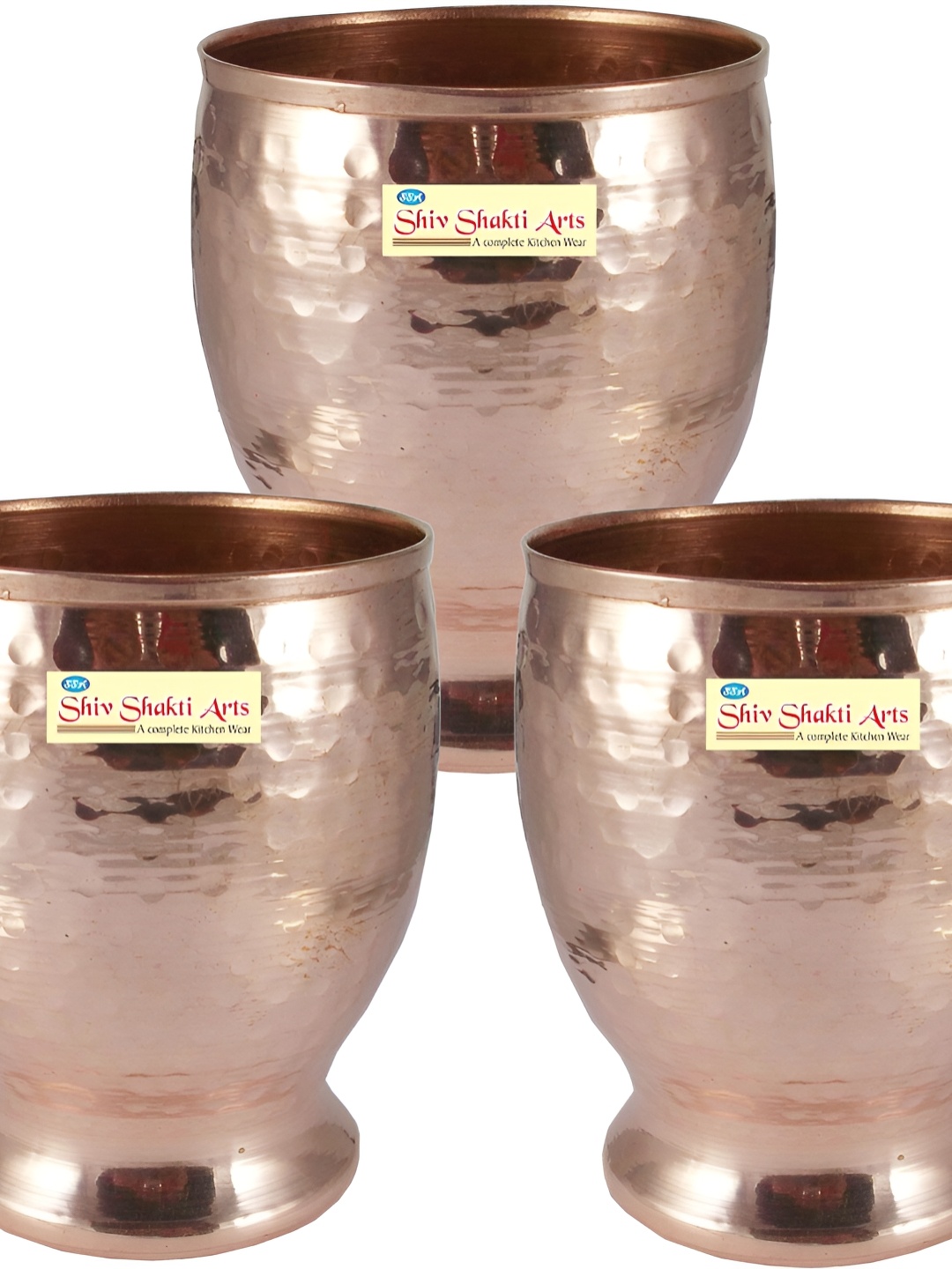 

Shivshakti Arts 3 Pieces Hammered Easy To Clean Copper Water Glasses 300 ML Each