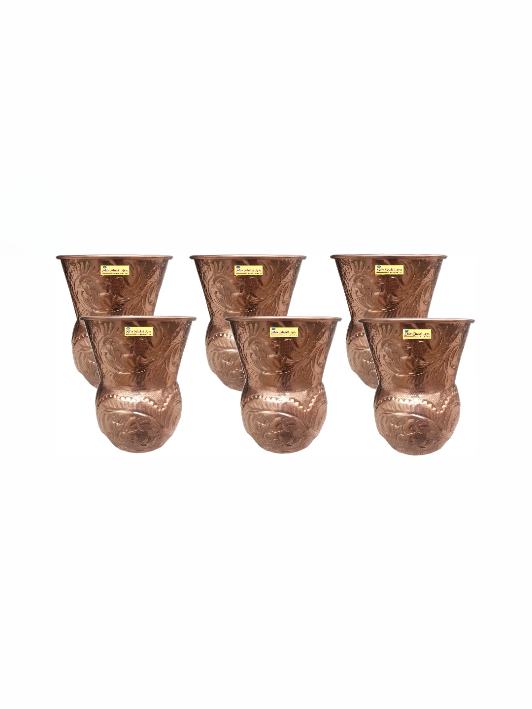 

Shivshakti Arts Brown 6 Pieces Textured Copper Easy To Clean Water Glass 300 ml