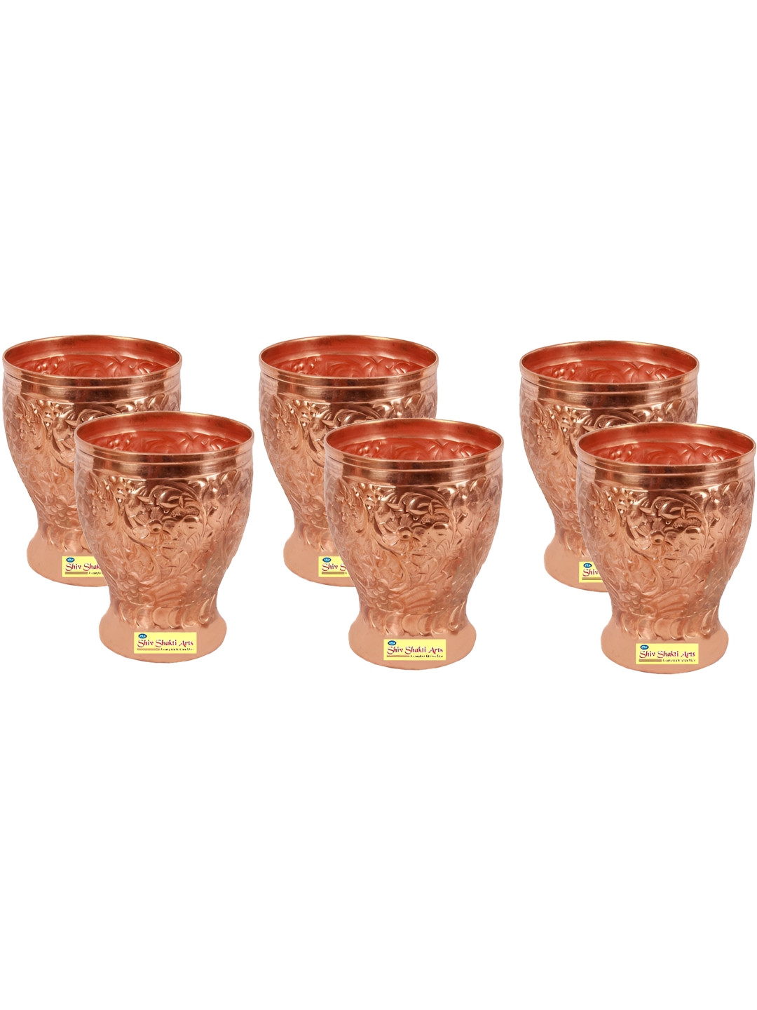 

Shivshakti Arts Brown 6 Pieces Copper Easy To Clean Water Glasses 350 ML