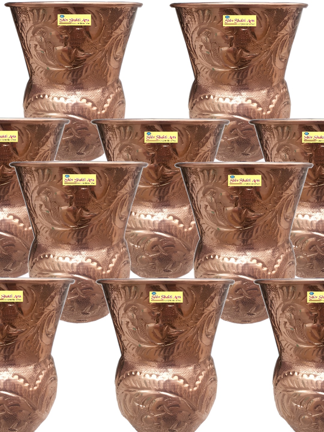 

Shivshakti Arts Brown 10 Pieces Textured Copper Water Glass 300 Ml
