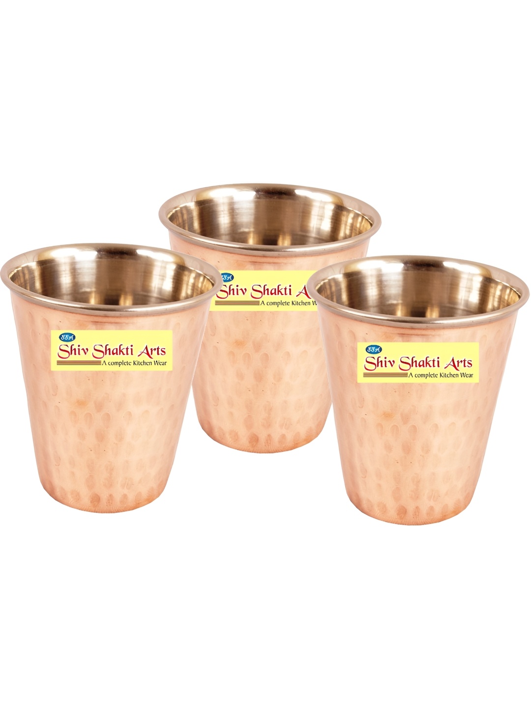 

Shivshakti Arts Copper Toned 3 Pieces Easy to Clean Copper Water Glass 300 ML Each