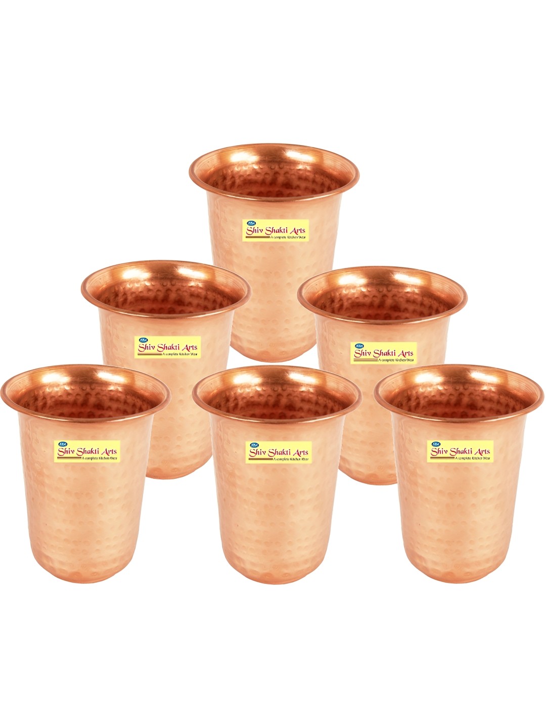 

Shivshakti Arts Brown 6 Pieces Easy to Clean Brass Water or Juice Glass 300ML