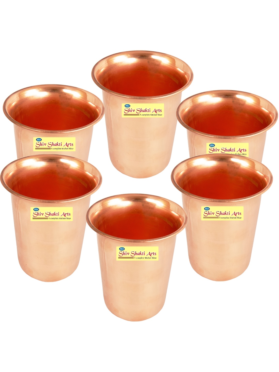 

Shivshakti Arts Brown 6 Pieces Easy to Clean Copper Water Glasses 250 ml