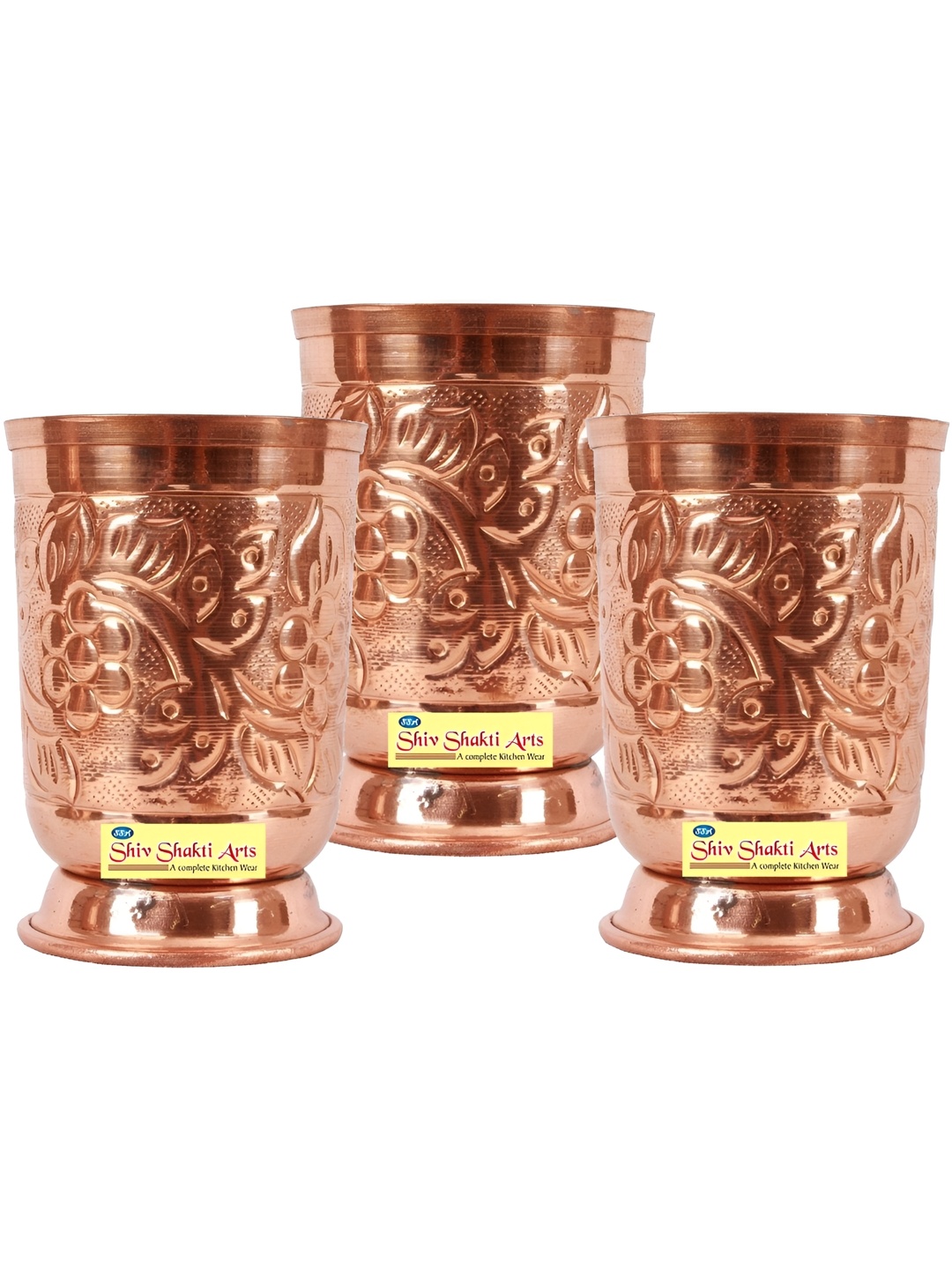 

Shivshakti Arts Brown 3 Pieces Easy to Clean Copper Water or Juice Glass 350ML