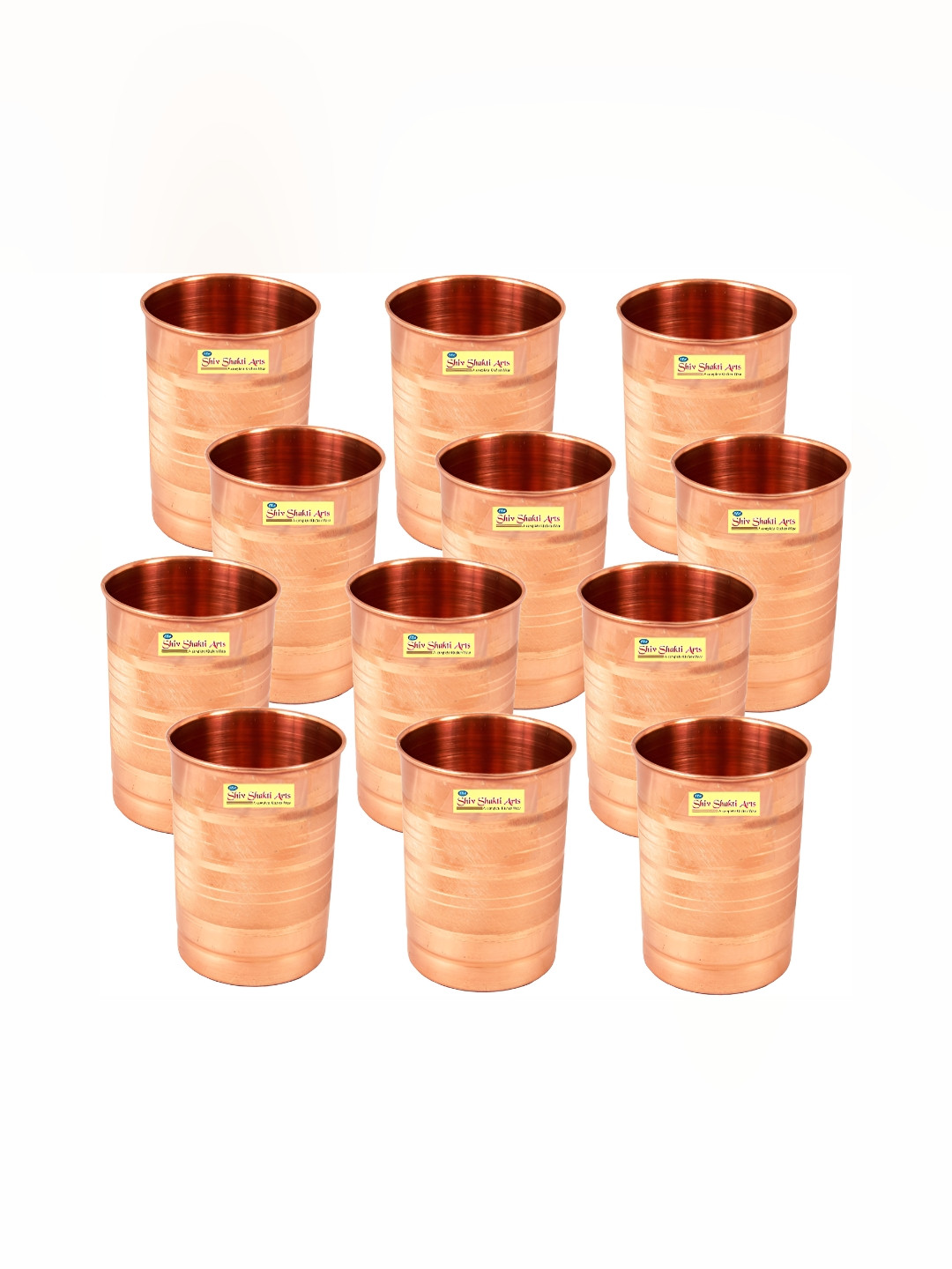

Shivshakti Arts Brown 12 Pieces Textured Copper Easy To Clean Water Glass 300 ml