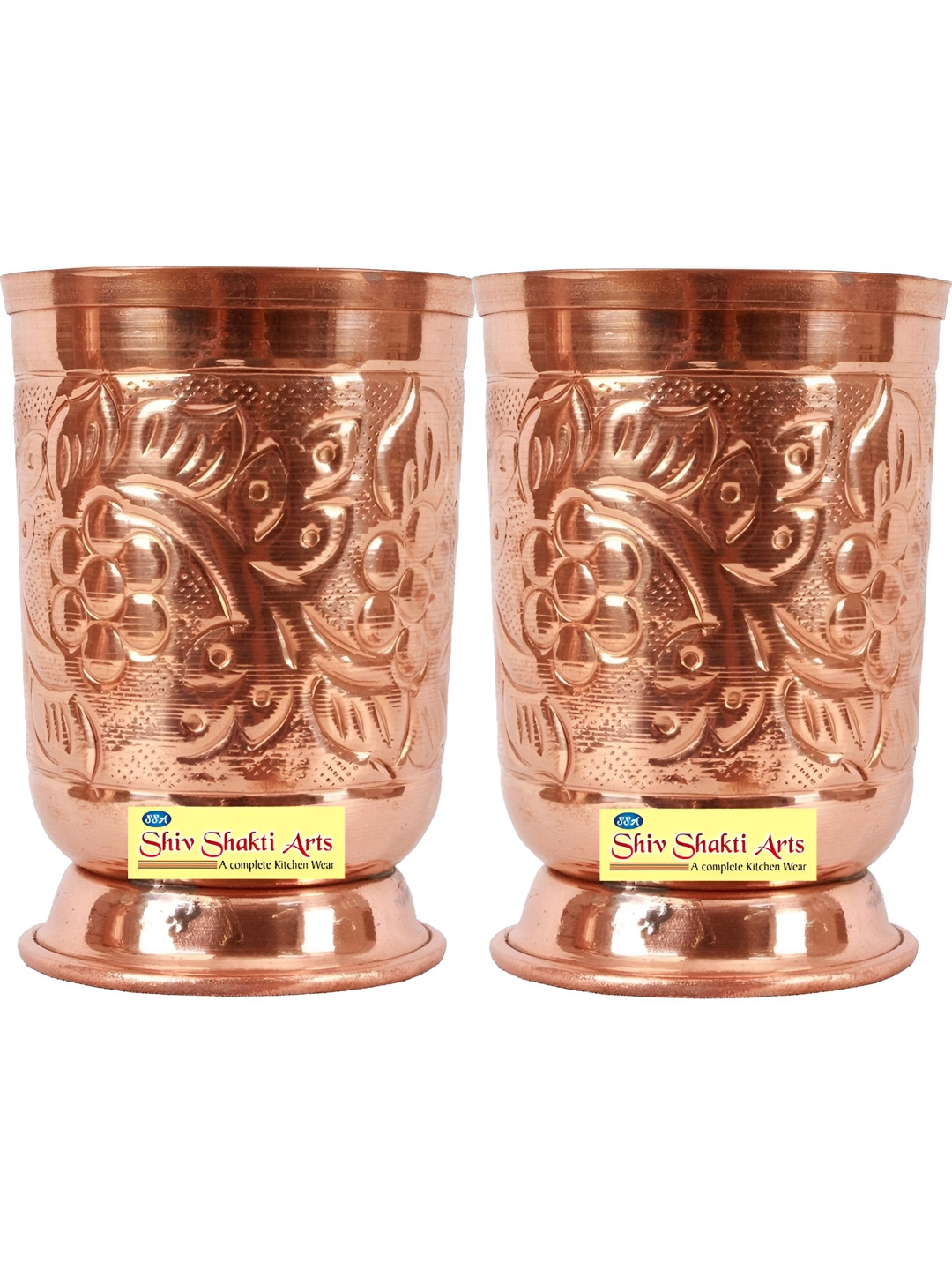 

Shivshakti Arts Brown 2 Pieces Textured Copper Easy To Clean Water Glass 350 ml