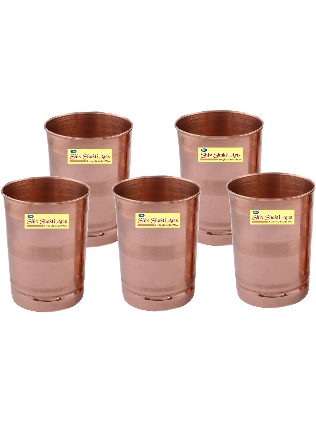 

Shivshakti Arts Brown 5 Pieces Copper Easy To Clean Water Glasses 300 ML
