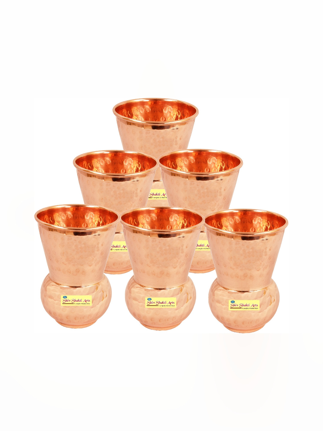 

Shivshakti Arts Copper Toned 6 Pieces Easy to Clean Copper Water Glass 375 ML Each