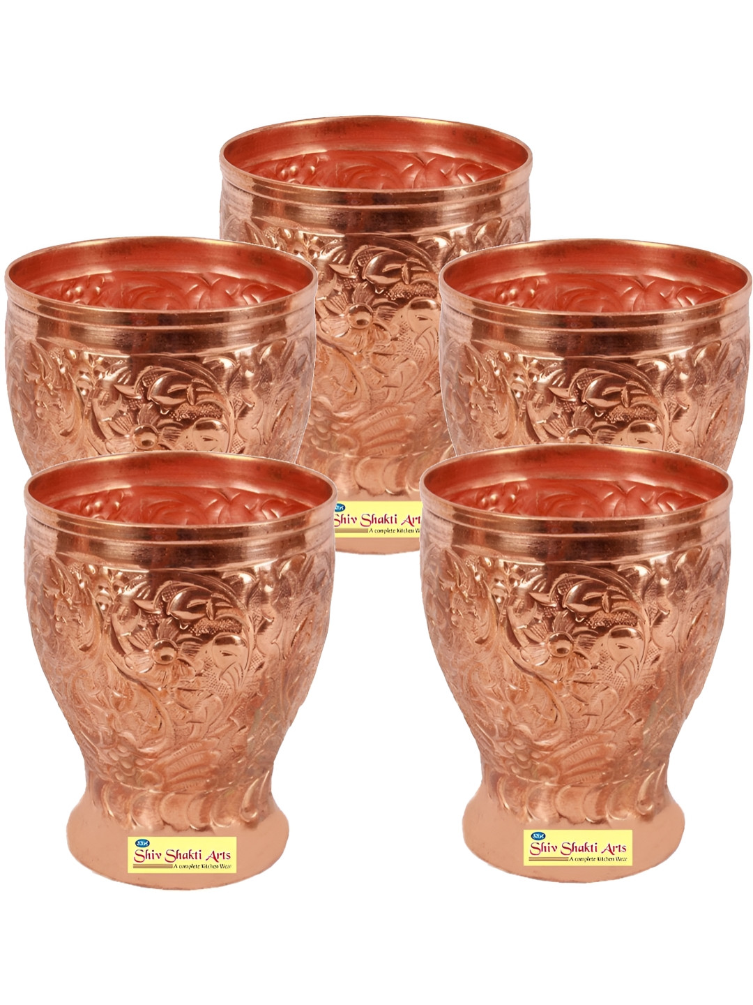

Shivshakti Arts 5 Pieces Textured Easy To Clean Copper Water Glasses 300 ML Each