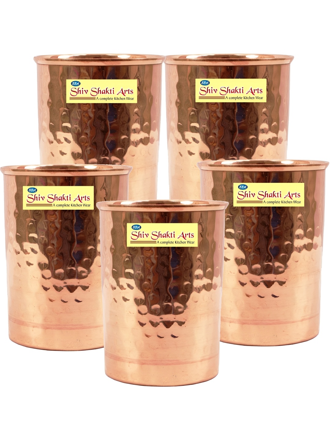 

Shivshakti Arts 5 Pieces Easy to Clean Copper Water Glass 380ml