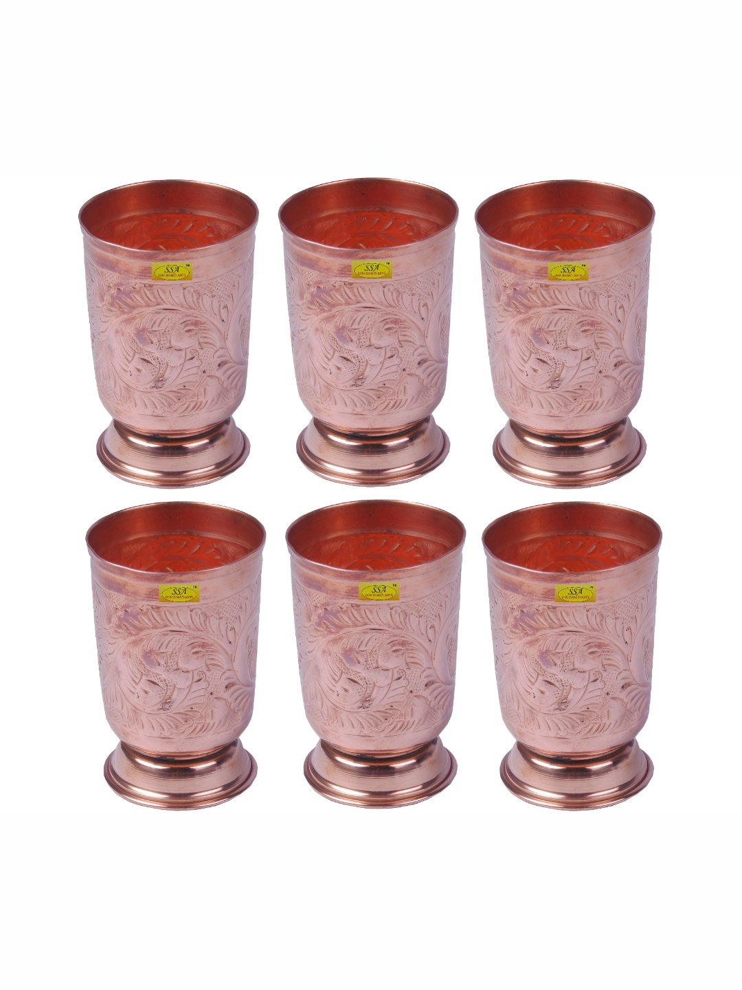 

Shivshakti Arts Brown 6 Pieces Textured Copper Easy To Clean Water Glass 350 ml