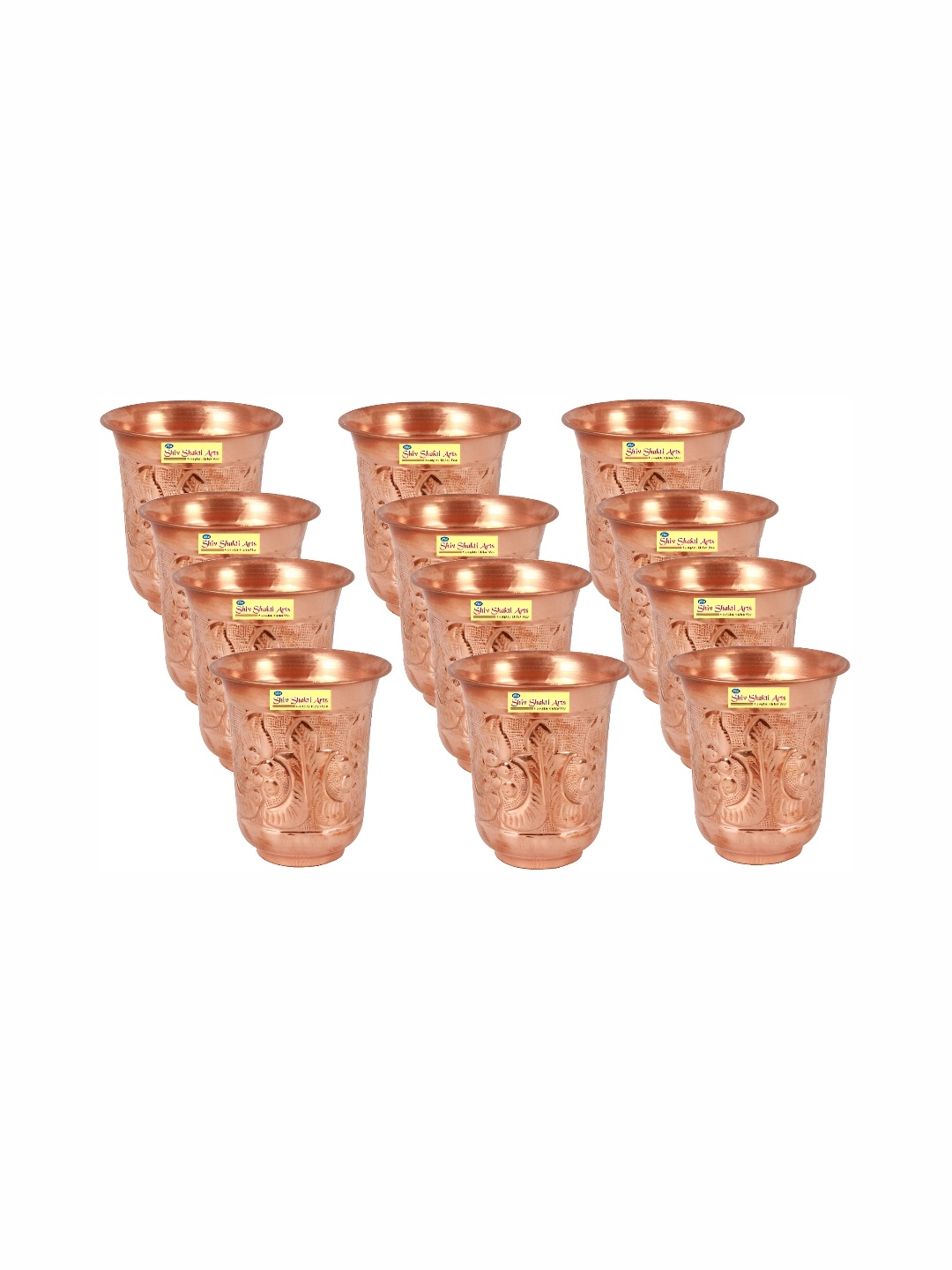 

Shivshakti Arts 12 Pieces Easy to Clean Brass Water Glass 250ml, Copper