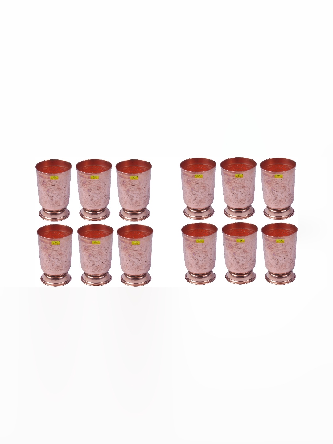 

Shivshakti Arts Brown 12 Pieces Printed Copper Easy To Clean Water Glasses 350 ML