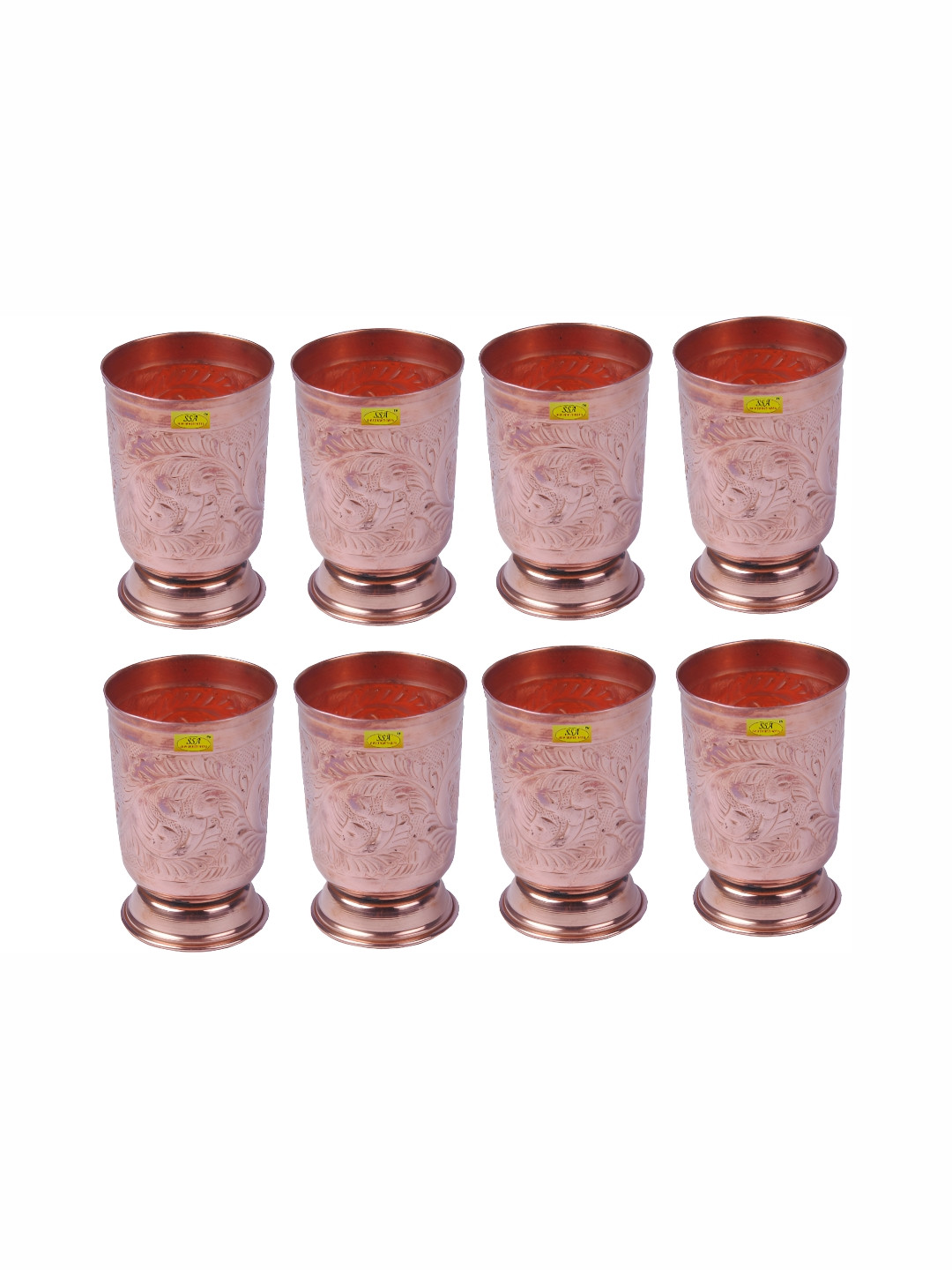 

Shivshakti Arts Brown 8 Pieces Printed Copper Easy To Clean Water Glasses 350 ML