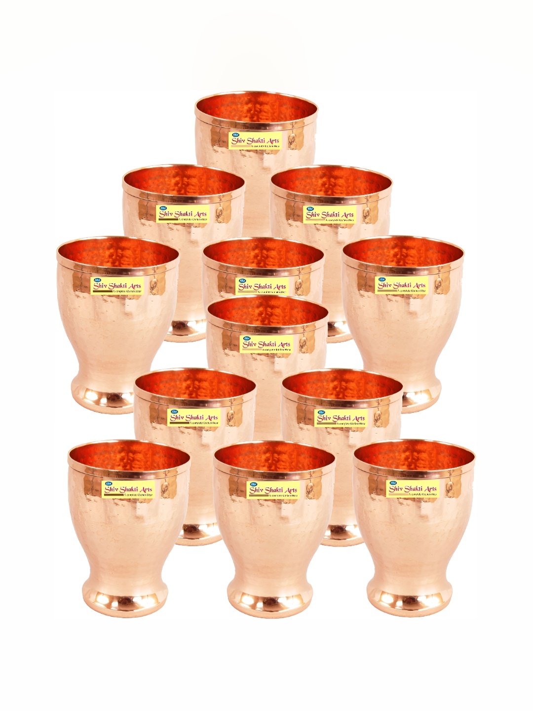 

Shivshakti Arts Brown 12 Pieces Textured Copper Easy To Clean Water Glass 350 ml