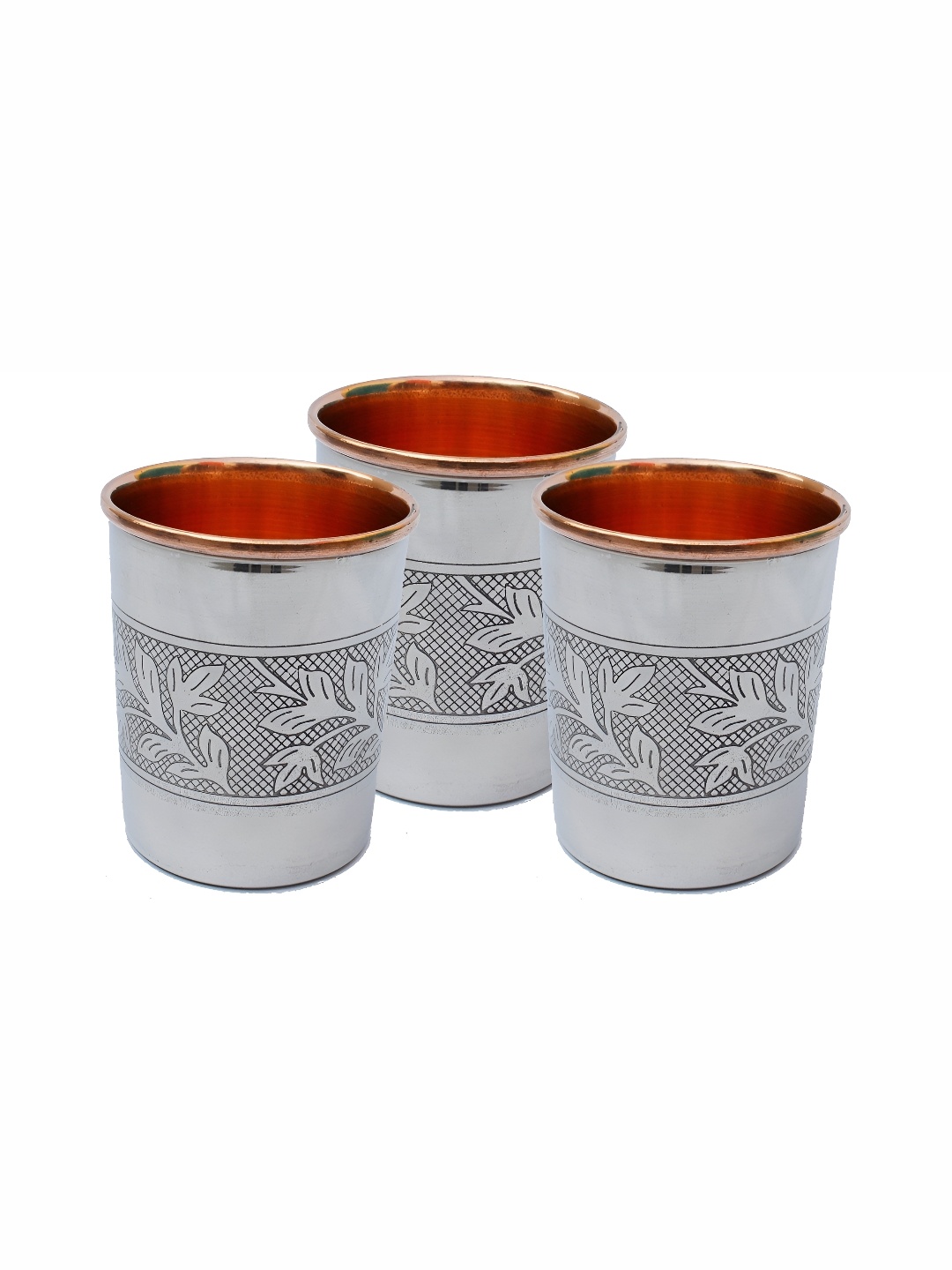 

Shivshakti Arts Steel 3 Pieces Copper Easy To Clean Water Glasses 250 ML