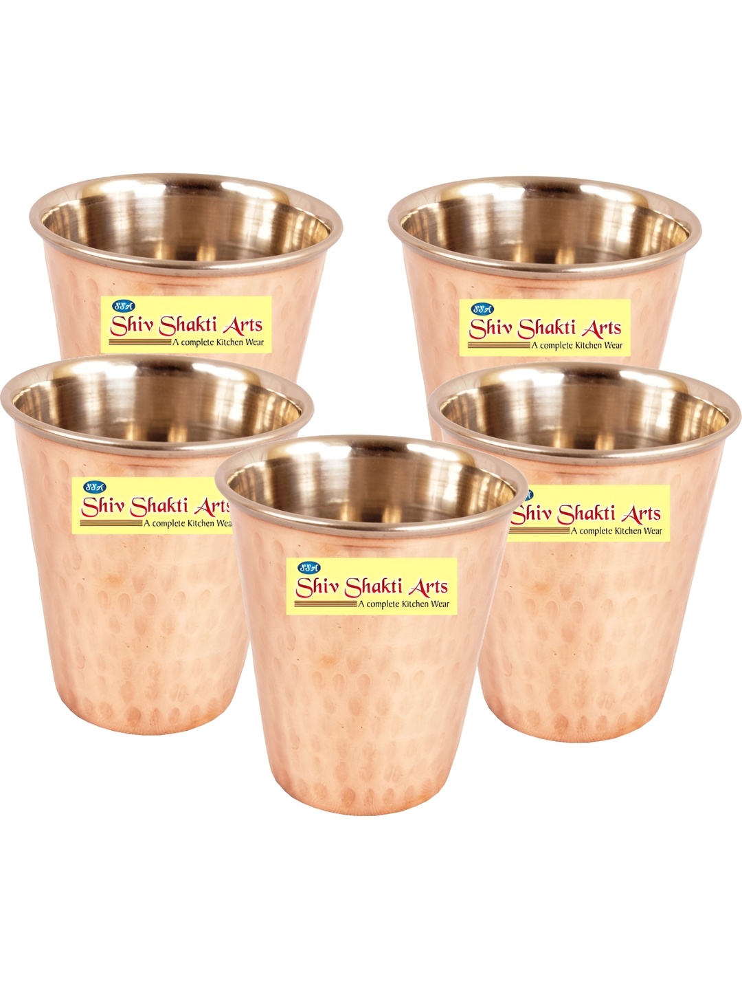 

Shivshakti Arts Copper Toned 5 Pieces Easy to Clean Copper Water or Juice Glass 300 ml