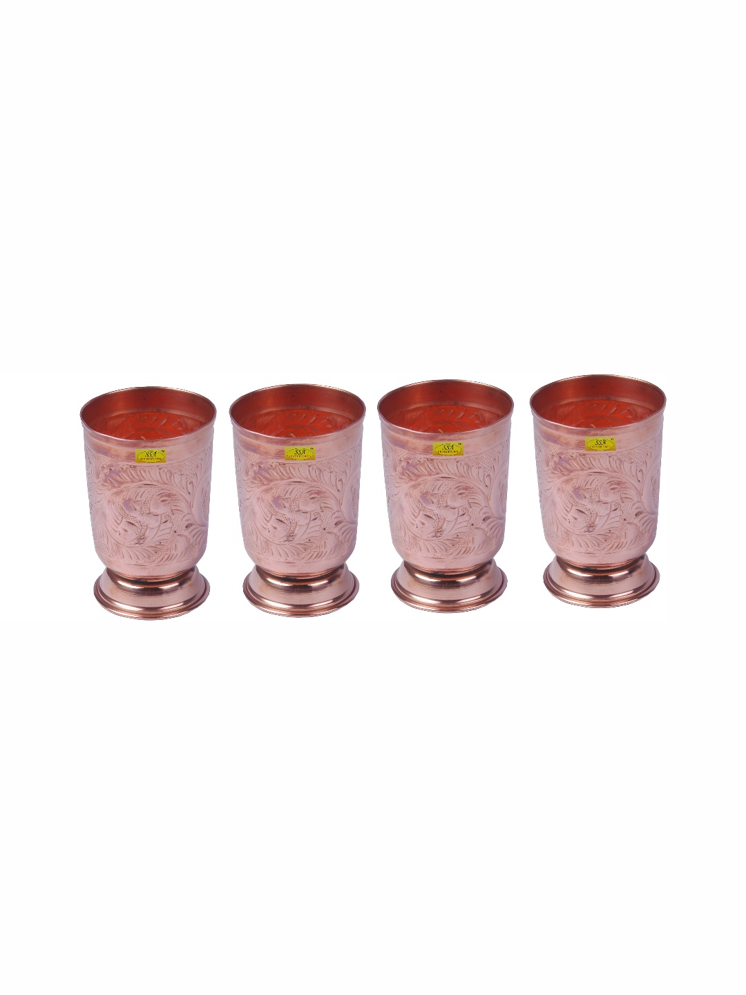 

Shivshakti Arts Brown 4 Pieces Textured Copper Easy To Clean Water Glass 350 ml