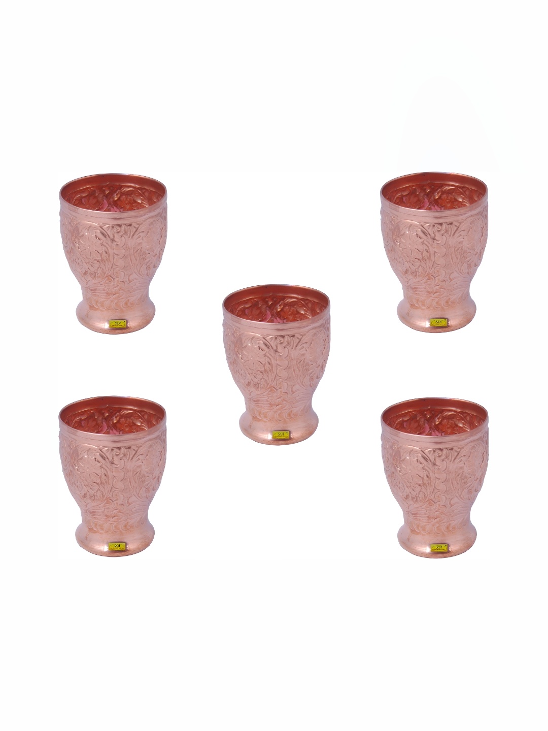 

Shivshakti Arts Brown 5 Pieces Copper Easy To Clean Water Glasses 350 ML