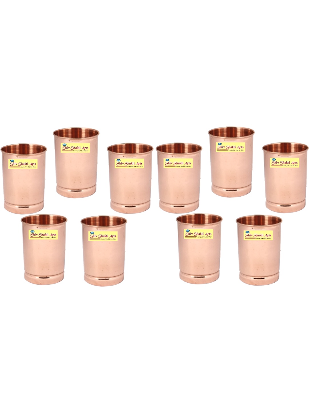 

Shivshakti Arts Brown 10 Pieces Easy To Clean Copper Water Glasses 300 ML Each
