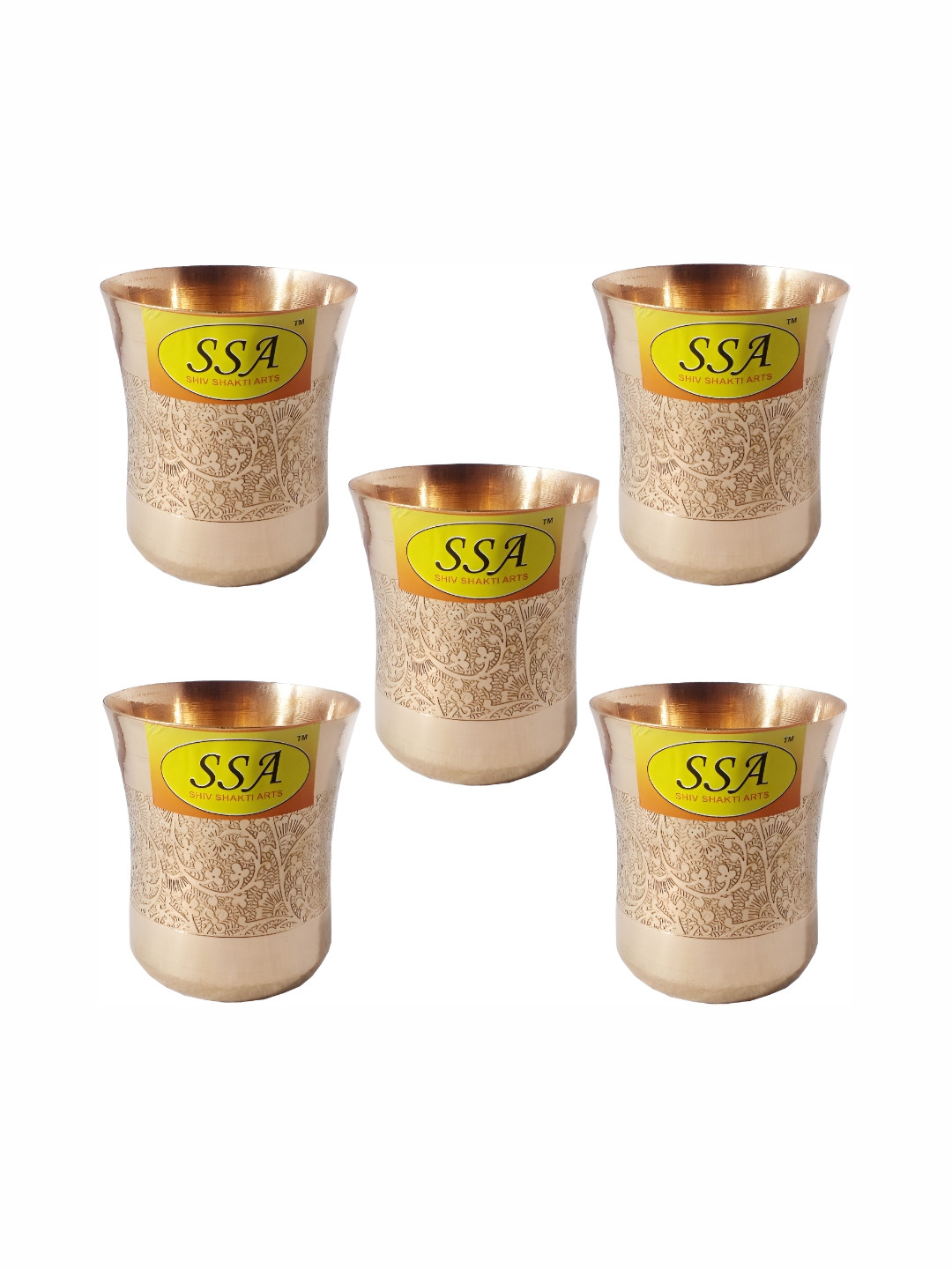 

Shivshakti Arts Brown 5 Pieces Easy to Clean Copper Water or Juice Glass 300ml