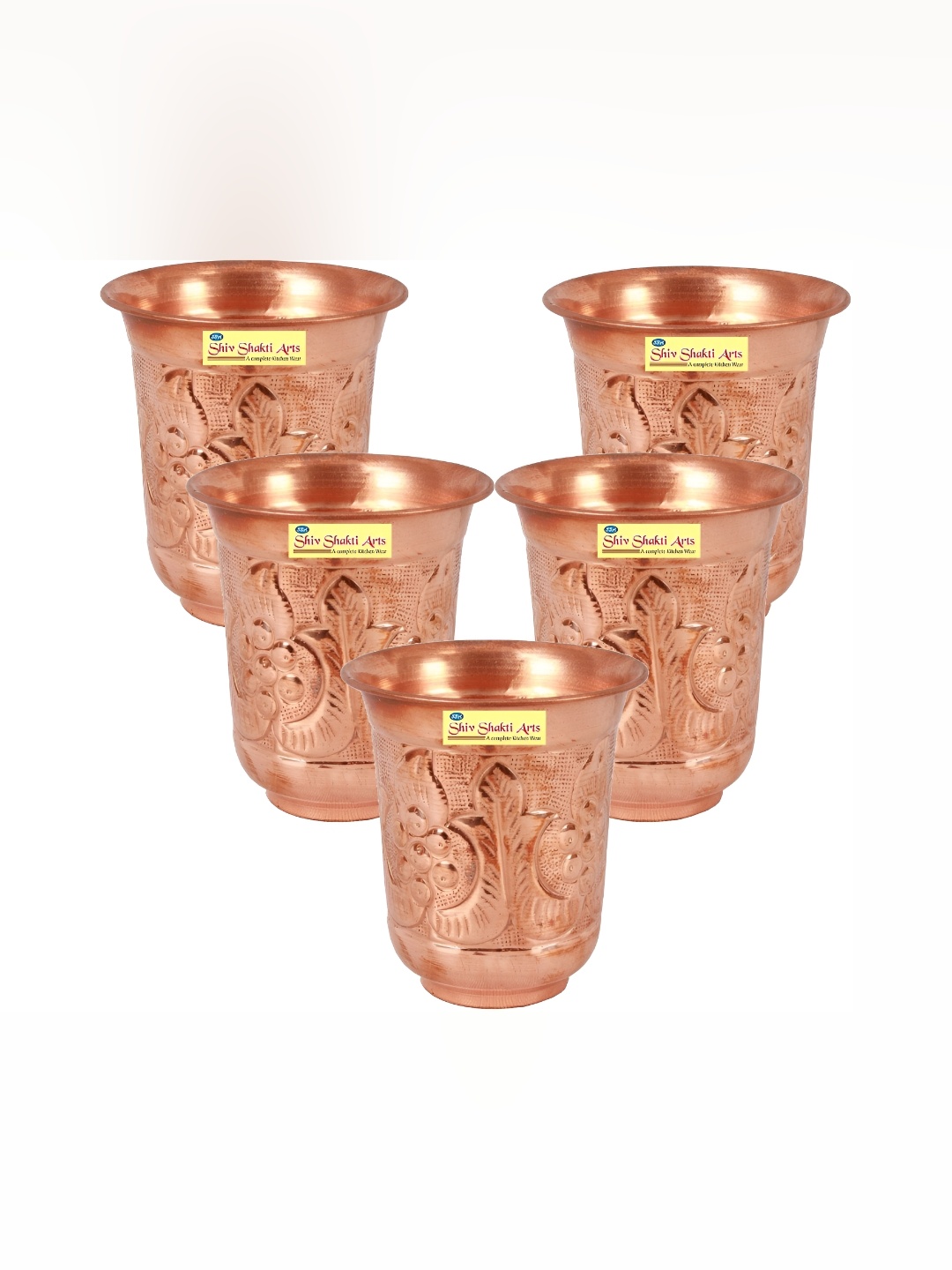 

Shivshakti Arts Brown 5 Pieces Easy to Clean Copper Water or Juice Glass 250ml