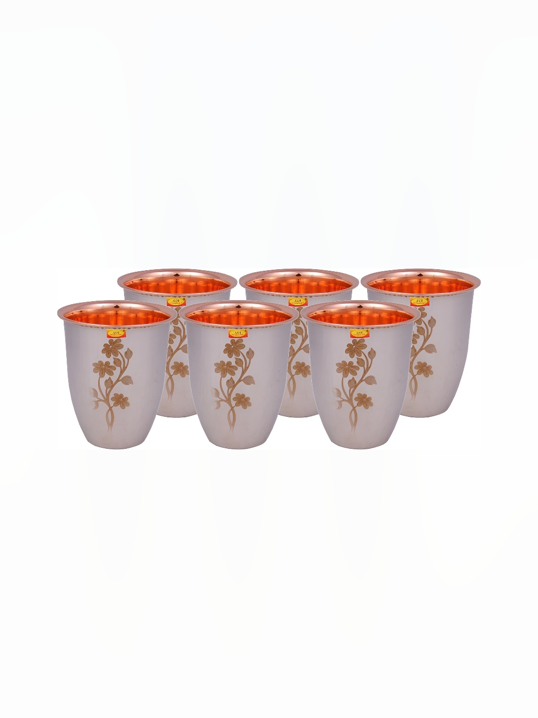 

Shivshakti Arts Silver Toned 6 Pieces Easy to Clean Copper Water or Juice Glass 300ml