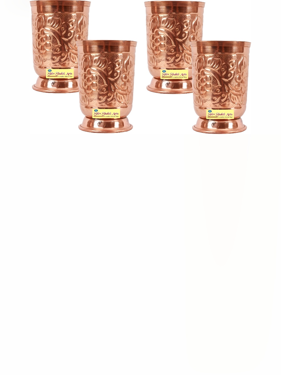 

Shivshakti Arts Brown 4 Pieces Easy to Clean Copper Water or Juice Glass 350ML