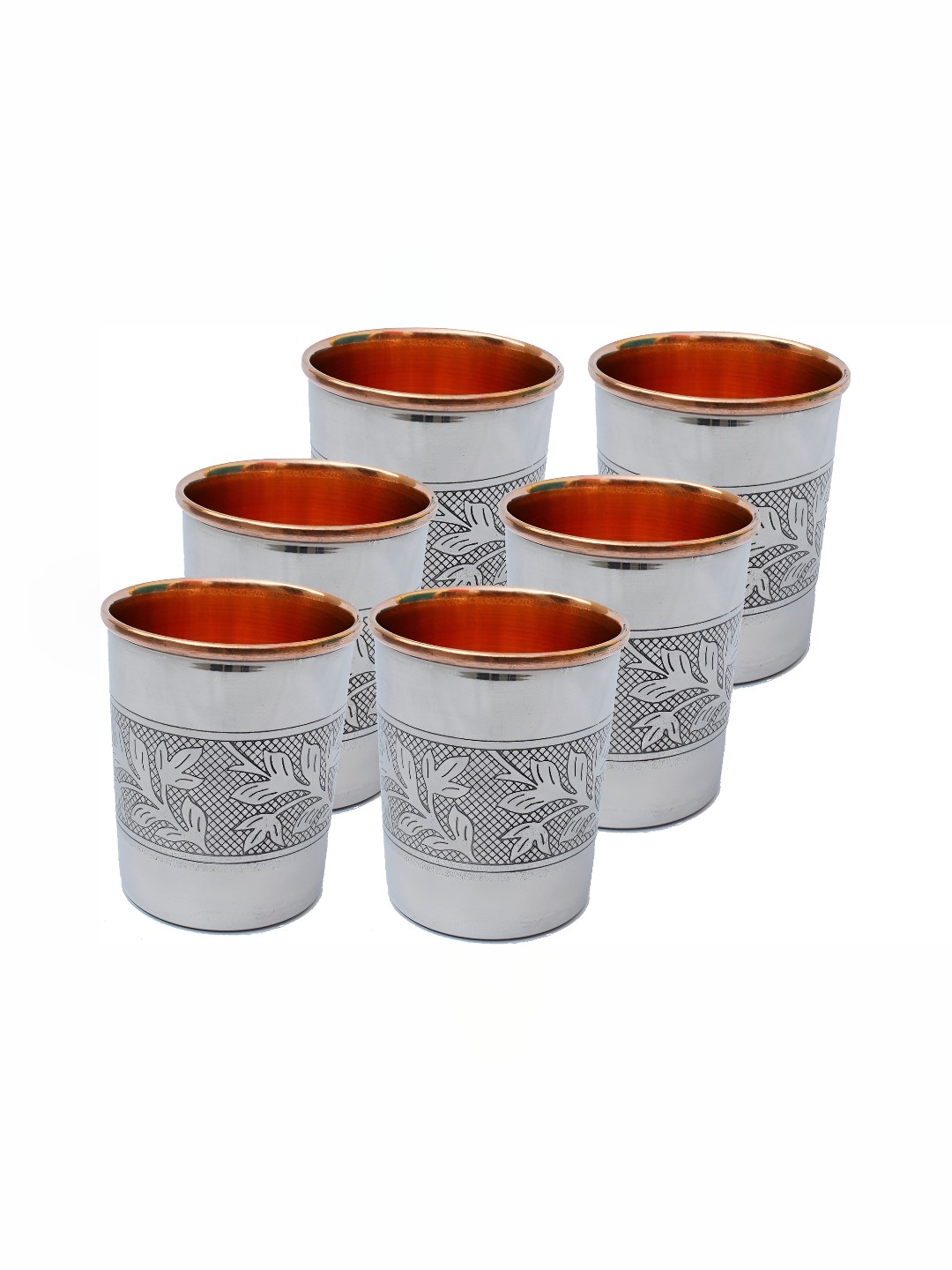 

Shivshakti Arts Stainless Steel 6 Pieces Easy to Clean Copper Water or Juice Glass 250ml