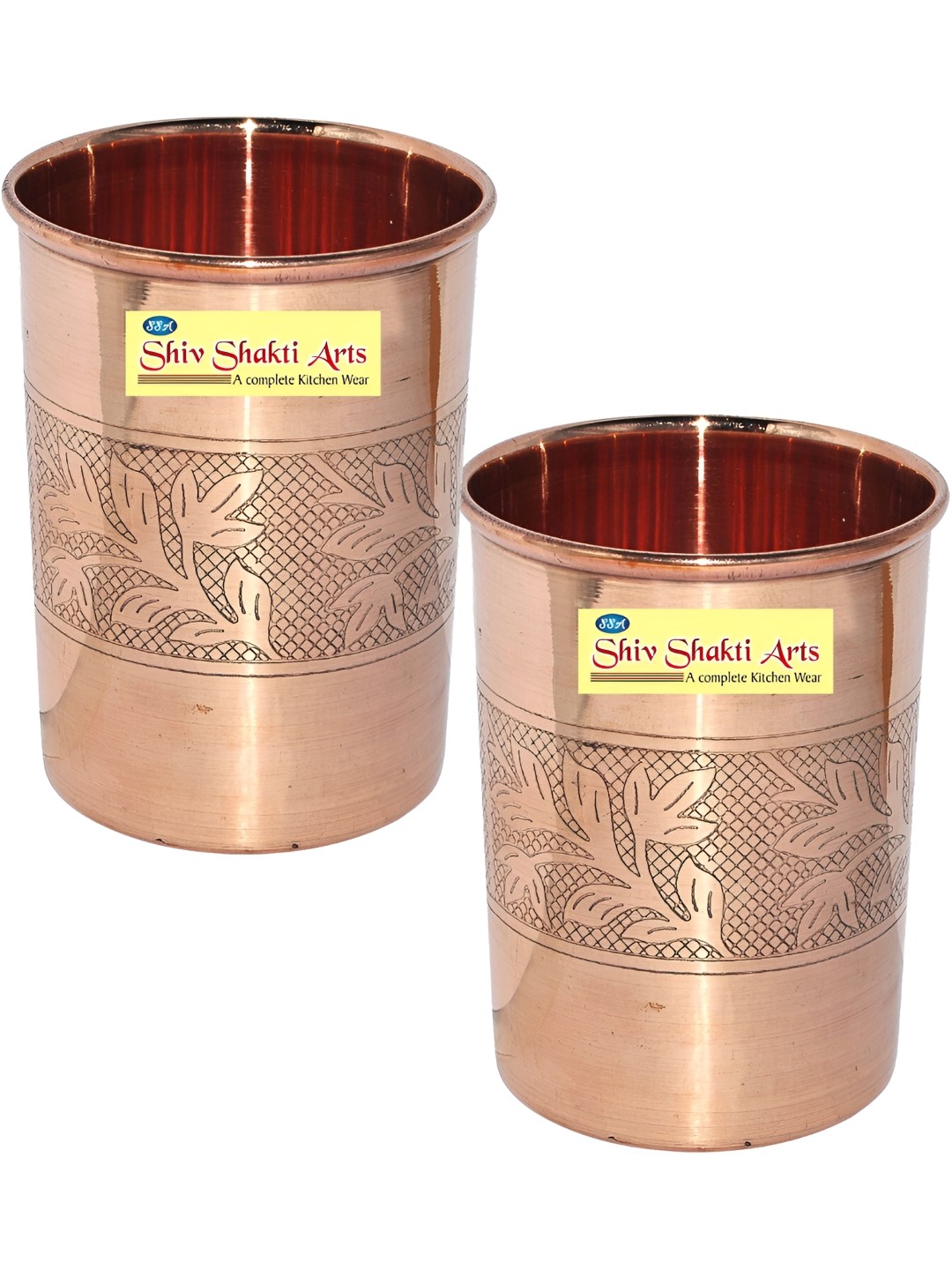 

Shivshakti Arts Brown 2 Pieces Easy to Clean Copper Water or Juice Glass 240ml
