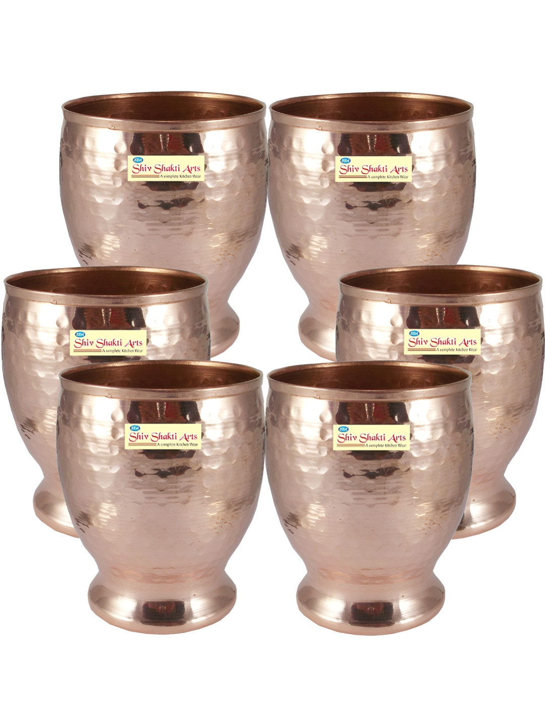 

Shivshakti Arts Brown 6 Pieces Copper Easy To Clean Water Glasses 500 ML