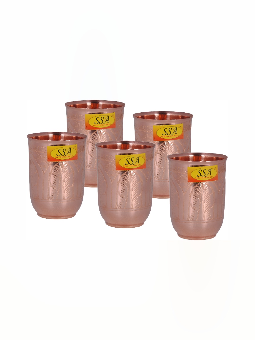 

Shivshakti Arts Brown 5 Pieces Textured Easy to Clean Copper Water Glasses 300 ml