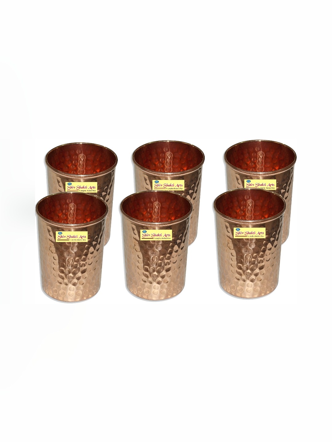 

Shivshakti Arts Brown 6 Pieces Textured Easy to Clean Copper Water Glasses 300 ml