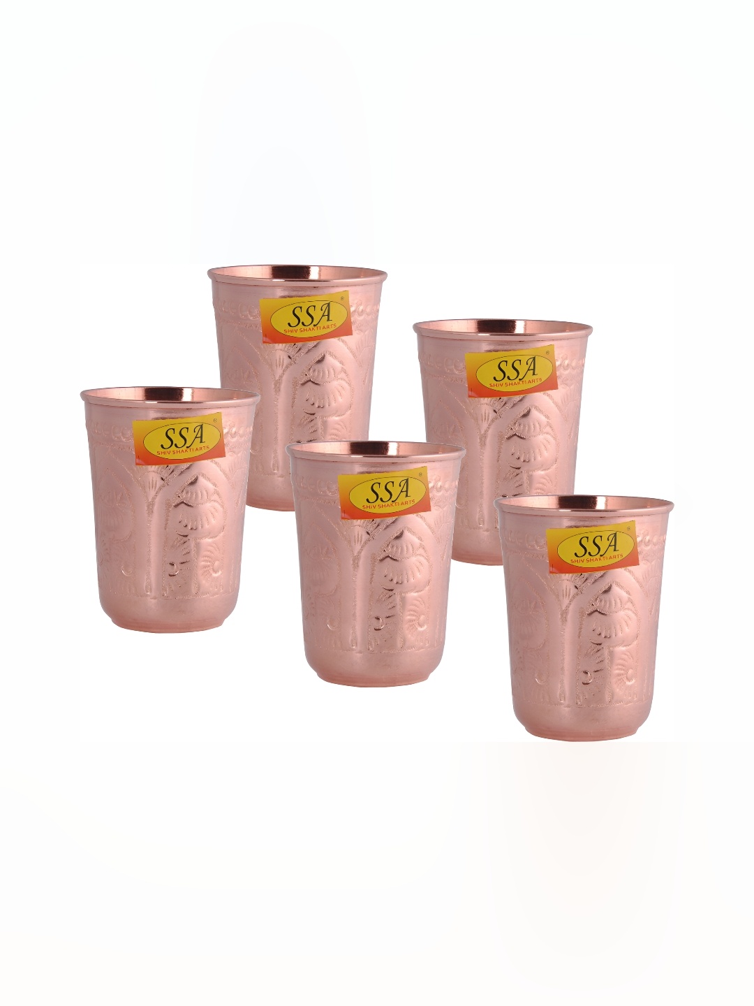 

Shivshakti Arts Brown 5 Pieces Printed Copper Easy To Clean Water Glasses 300 ML