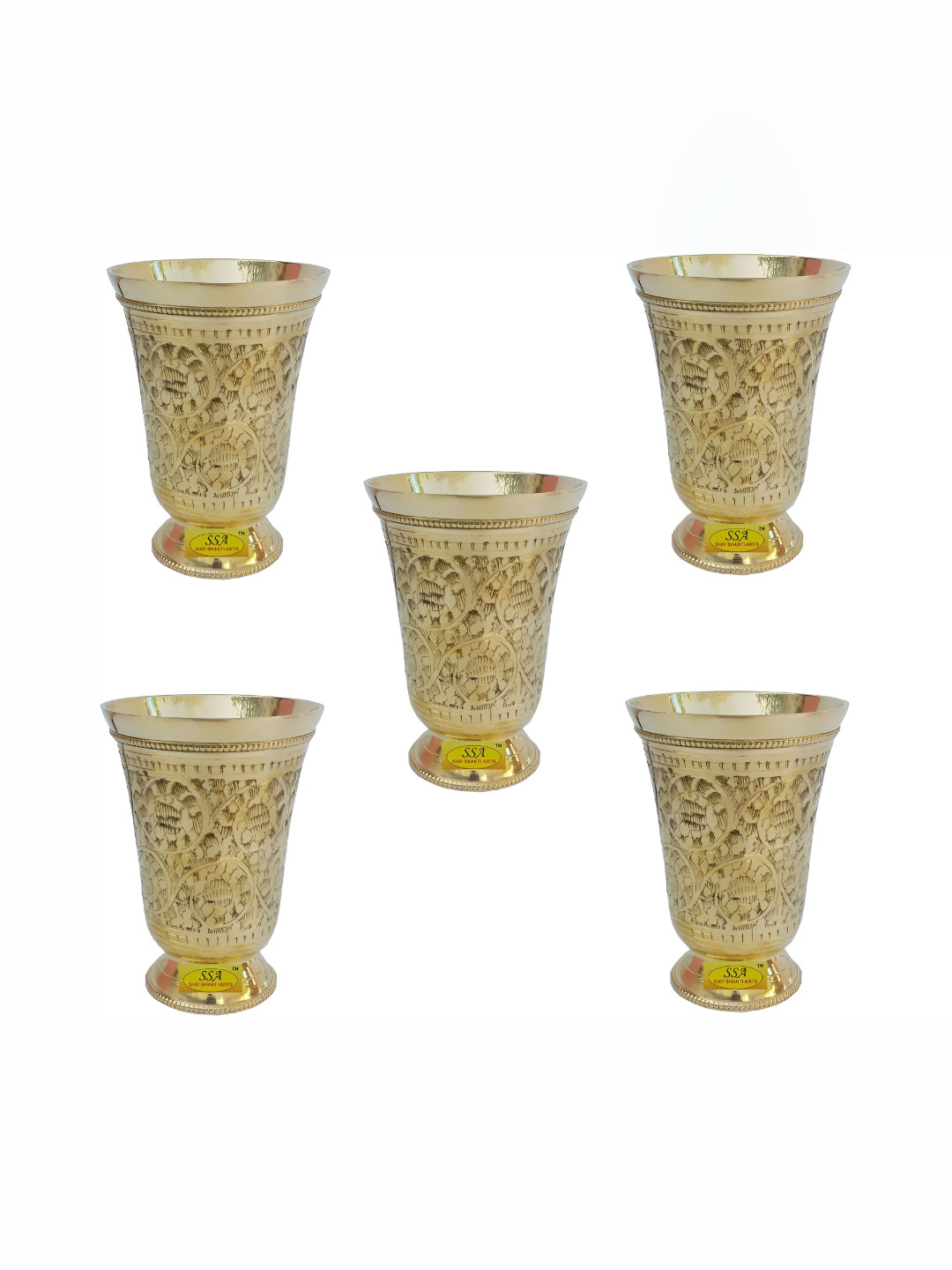 

Shivshakti Arts Yellow 5 Pieces Textured Brass Easy To Clean Water Glasses 350 ML