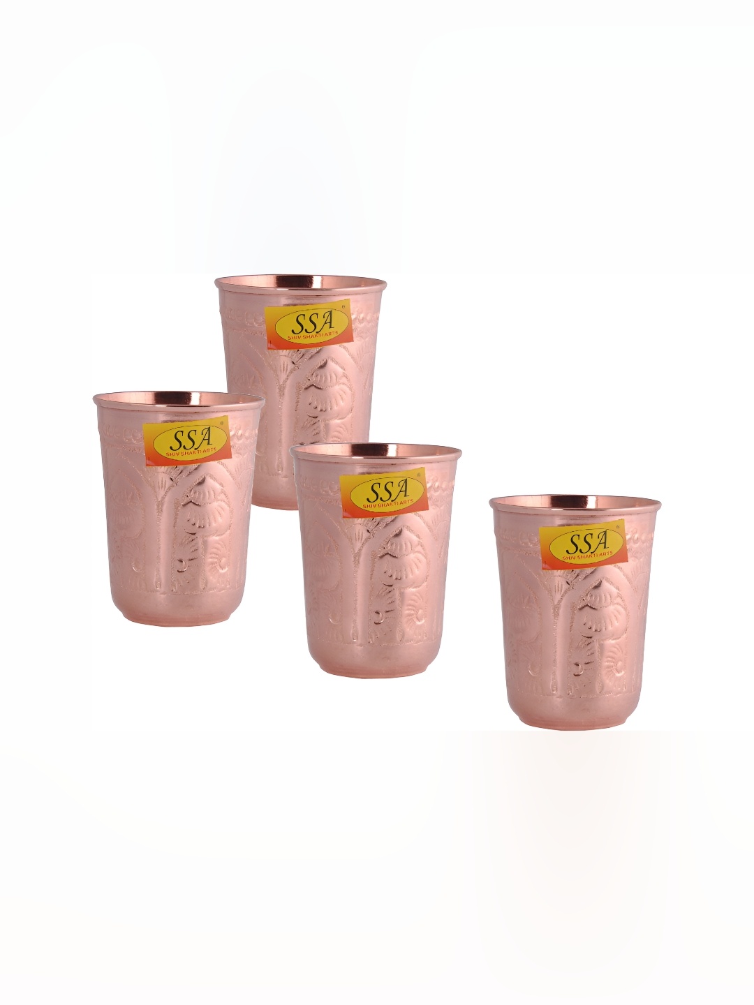 

Shivshakti Arts Brown 4 Pieces Printed Copper Easy To Clean Water Glasses 300 ML