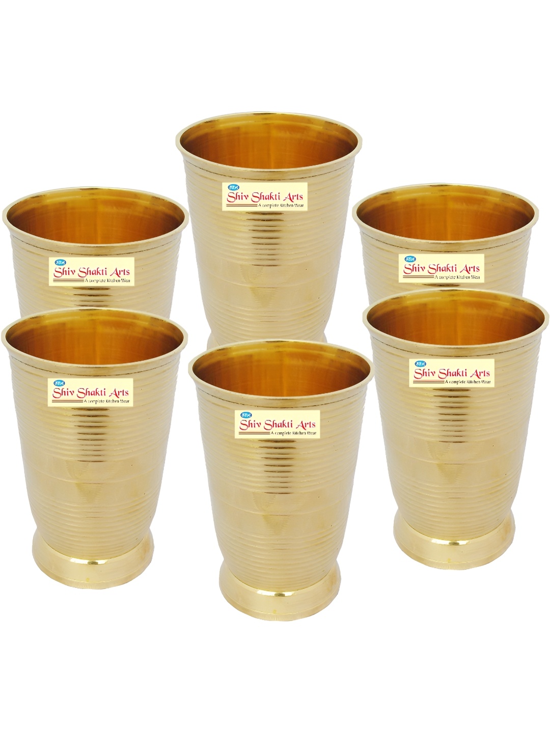 

Shivshakti Arts Yellow 6 Pieces Brass Easy To Clean Water Glasses 250 ML
