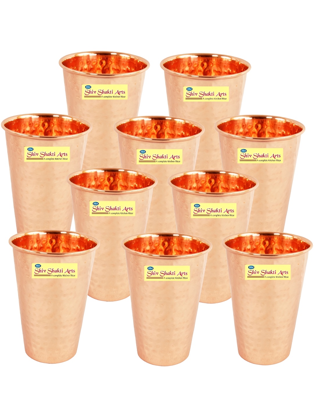

Shivshakti Arts Brown 10 Pieces Copper Easy To Clean Water Glasses 300 ML
