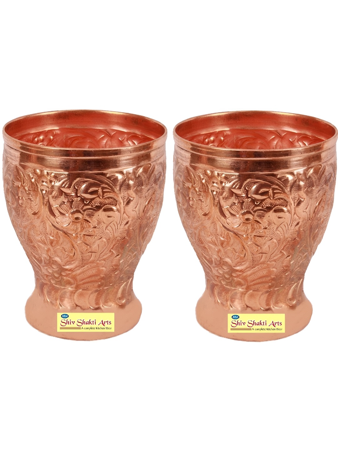 

Shivshakti Arts Brown 2 Pieces Textured Copper Easy To Clean Water Glasses 350 ML