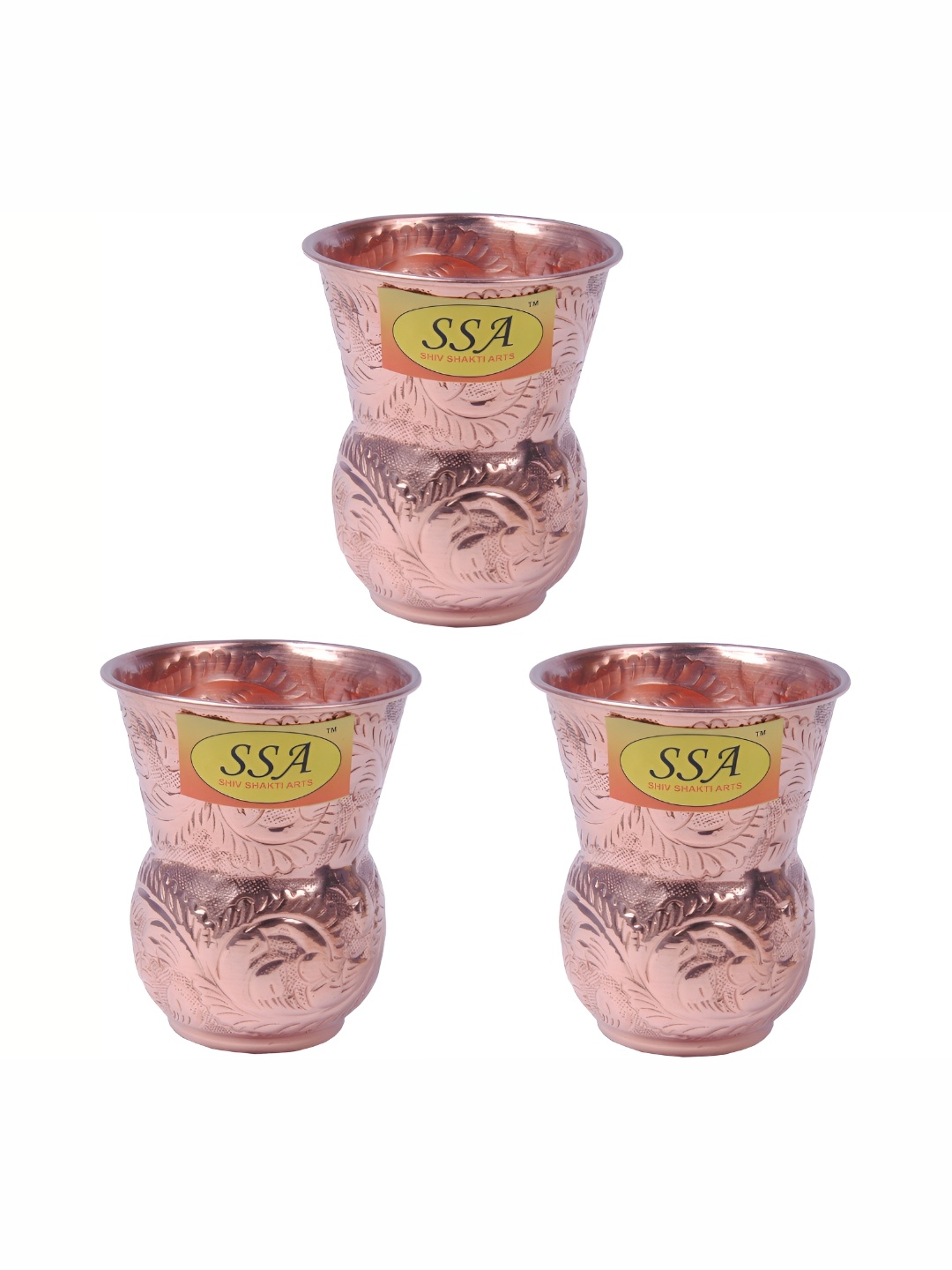 

Shivshakti Arts Brown 3 Pieces Copper Easy To Clean Water Glasses 375 ML