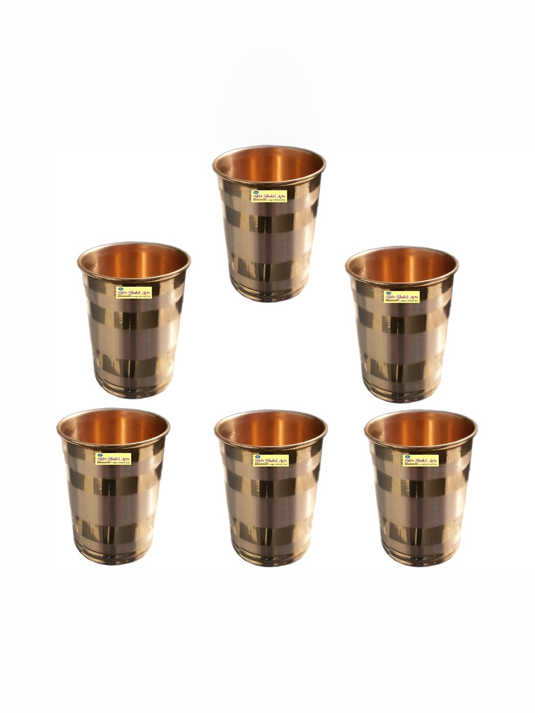 

Shivshakti Arts Brown 6 Pieces Brass Easy To Clean Water Glasses 200 ML
