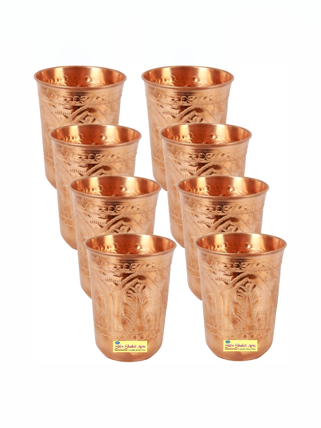 

Shivshakti Arts Brown 8 Pieces Copper Easy To Clean Water Glasses 350 ML